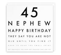 Hunts England Biglietto di auguri per il 45° compleanno per nipote - 45° nipote - Happy Birthday - They Say You Are Not Old Until You Find It Hard To Read The Small Print… - Collezione lettere
