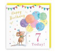 Hunts England Biglietto di auguri per il 7° compleanno, con palloncini | Piccoli baffi, Artistico, Carino, Stelle, Allegro, Divertimento, Settimo, Età 7, Sette, Femmina, Per Lei, Bambini, Bambini