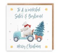 Hunts England Biglietto di Natale per sorella e fidanzato, con scritta "To A Wonderful Sister & Boyfriend" (lingua italiana non garantita)