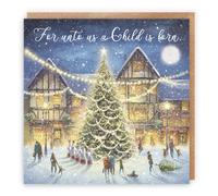 Hunts England - Biglietto di Natale religioso cristiano individuale - For Unto Us A Child Is Born - 'Vigilia di Natale' - Galleria di Milo - Versetto biblico - Che Dio ti benedica a Natale e sempre