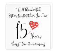 Hunts England Biglietto per 15° anniversario di sorella e cognata, con scritta in inglese "To A Wonderful Sister & Brother In Law", per 15 anni, con scritta in inglese "To A Wonderful Sister & Brother In Law (lingua italiana non garantita)