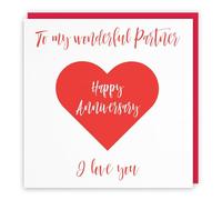 Hunts England Biglietto per anniversario romantico con scritta "To My Wonderful Partner", Happy Anniversary "I Love You", collezione Love Heart