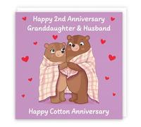 Hunts England - Biglietto per il 2° anniversario di nipote e marito - Anniversario di cotone - Secondo anniversario - 2 anni - Simpatico biglietto con orsetti divertenti - Collezione Love Story