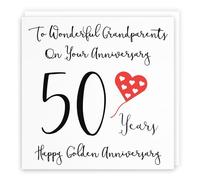 Hunts England Biglietto per il 50° anniversario dei nonni - To Wonderful Grandparents On Your Anniversary - 50 anni - Happy Golden Anniversary - Love Heart Collection