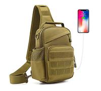 HUNTVP Zaino Monospalla Uomo Tattico Borsa Petto Impermeabile Borsa a Tracolla Militare con USB Ricaricabile Porta Bottiglia (Tipo 2- Marrone)