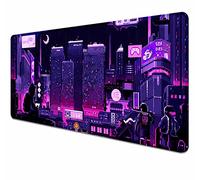 HUOCAIREN Retro Vaporwave Grande tappetino per mouse per scrivania, Neon Tokyo Street Pixel Art Desk Pad, Purple Japanese Anime Gaming Mouse Pad XXL, tappetino per scrivania, 90 x 40 cm