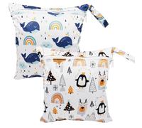 huoflame Set di 2 borse per pannolini, riutilizzabili, impermeabili, con motivo cartoni animati, organizer per salviettine umidificate, 28 x 30 cm, con chiusura lampo, per asilo, viaggi, articoli per