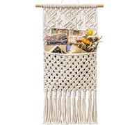 HUOGEE Arazzo da parete macramè, 27 cm (larghezza) x 82 cm (lunghezza), stile bohémien, decorazione da parete, portariviste, realizzato a mano, organizer in cotone per arazzo.