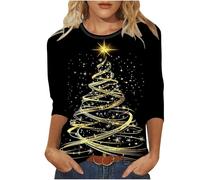 Huoghebg Felpe di Natale per Le Donne 3/4 Maniche A Girocollo Top di Natale Stampa Xmas Tops Felpe da Donna Camicette Oversize Inverno Autunno Top Pullover Autunno Outfits Elegante Ponticello