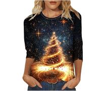 Huoghebg Felpe di Natale per Le Donne 3/4 Maniche A Girocollo Top di Natale Stampa Xmas Tops Felpe da Donna Camicette Oversize Inverno Autunno Top Pullover Autunno Outfits Elegante Ponticello