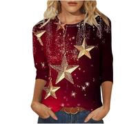 Huoghebg Felpe di Natale per Le Donne 3/4 Maniche A Girocollo Top di Natale Stampa Xmas Tops Felpe da Donna Camicette Oversize Inverno Autunno Top Pullover Autunno Outfits Elegante Ponticello