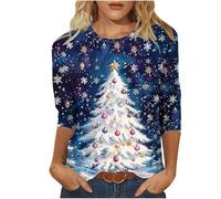 Huoghebg Felpe di Natale per Le Donne 3/4 Maniche A Girocollo Top di Natale Stampa Xmas Tops Felpe da Donna Camicette Oversize Inverno Autunno Top Pullover Autunno Outfits Elegante Ponticello