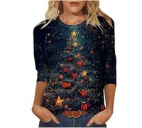 Huoghebg Felpe di Natale per Le Donne 3/4 Maniche A Girocollo Top di Natale Stampa Xmas Tops Felpe da Donna Camicette Oversize Inverno Autunno Top Pullover Autunno Outfits Elegante Ponticello
