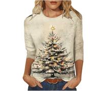 Huoghebg Felpe di Natale per Le Donne 3/4 Maniche A Girocollo Top di Natale Stampa Xmas Tops Felpe da Donna Camicette Oversize Inverno Autunno Top Pullover Autunno Outfits Elegante Ponticello
