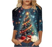 Huoghebg Felpe di Natale per Le Donne 3/4 Maniche A Girocollo Top di Natale Stampa Xmas Tops Felpe da Donna Camicette Oversize Inverno Autunno Top Pullover Autunno Outfits Elegante Ponticello