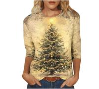 Huoghebg Felpe di Natale per Le Donne 3/4 Maniche A Girocollo Top di Natale Stampa Xmas Tops Felpe da Donna Camicette Oversize Inverno Autunno Top Pullover Autunno Outfits Elegante Ponticello