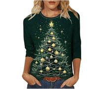 Huoghebg Felpe di Natale per Le Donne 3/4 Maniche A Girocollo Top di Natale Stampa Xmas Tops Felpe da Donna Camicette Oversize Inverno Autunno Top Pullover Autunno Outfits Elegante Ponticello