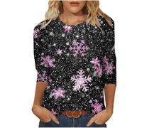 Huoghebg Felpe di Natale per Le Donne 3/4 Maniche A Girocollo Top di Natale Stampa Xmas Tops Felpe da Donna Camicette Oversize Inverno Autunno Top Pullover Autunno Outfits Elegante Ponticello