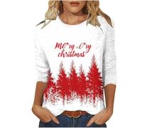 Huoghebg Felpe di Natale per Le Donne 3/4 Maniche A Girocollo Top di Natale Stampa Xmas Tops Felpe da Donna Camicette Oversize Inverno Autunno Top Pullover Autunno Outfits Elegante Ponticello