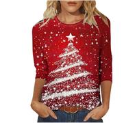 Huoghebg Felpe di Natale per Le Donne 3/4 Maniche A Girocollo Top di Natale Stampa Xmas Tops Felpe da Donna Camicette Oversize Inverno Autunno Top Pullover Autunno Outfits Elegante Ponticello