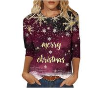 Huoghebg Felpe di Natale per Le Donne 3/4 Maniche A Girocollo Top di Natale Stampa Xmas Tops Felpe da Donna Camicette Oversize Inverno Autunno Top Pullover Autunno Outfits Elegante Ponticello
