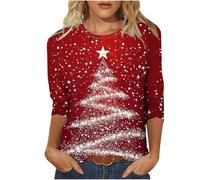 Huoghebg Felpe di Natale per Le Donne 3/4 Maniche A Girocollo Top di Natale Stampa Xmas Tops Felpe da Donna Camicette Oversize Inverno Autunno Top Pullover Autunno Outfits Elegante Ponticello