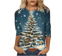 Huoghebg Felpe di Natale per Le Donne 3/4 Maniche A Girocollo Top di Natale Stampa Xmas Tops Felpe da Donna Camicette Oversize Inverno Autunno Top Pullover Autunno Outfits Elegante Ponticello