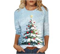 Huoghebg Felpe di Natale per Le Donne 3/4 Maniche A Girocollo Top di Natale Stampa Xmas Tops Felpe da Donna Camicette Oversize Inverno Autunno Top Pullover Autunno Outfits Elegante Ponticello