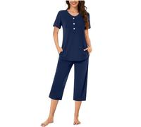 Huoghebg Lounge Wear Sets Per le Donne Offerte a Tempo Completo Donna Casual Maniche Corte Top e Pinocchietti Con Tasche in Tinta Unita Comodo Leggera Quotidiano Loungewear Fitness Tuta Sportiva