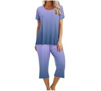 Huoghebg Pigiama Donna Curvy Gradiente di Colore Estivo a Maniche Corte da Donna e Set a Due Pezzi Set Due Pezzi Pigiama da Casa Casual Manica Corta + 3/4 Pantaloni Pigiama Donna Leggero Tinta Unita