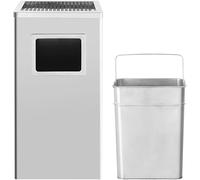 HUOLE 2 In 1 Da Terra In Acciaio Inox Per Esterno Con Gettacarte Rotondo O Rettangolare Con Secchio Cestino Professionale Gettacarte Spazzatura Casa Ufficio-Argento (1 pezzo) 30 * 24 * 60cm 48L