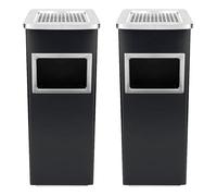 HUOLE 2 In 1 Da Terra In Acciaio Inox Per Esterno Con Gettacarte Rotondo O Rettangolare Con Secchio Cestino Professionale Gettacarte Spazzatura Casa Ufficio-ANero (2 pezzo) 24 * 24 * 60 cm-35 L