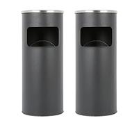 HUOLE 2 In 1 Da Terra In Acciaio Inox Per Esterno Con Gettacarte Rotondo O Rettangolare Con Secchio Cestino Professionale Gettacarte Spazzatura Casa Ufficio (25 * 25 * 60 cm - Nero (2 pz))