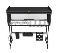 HUOLE 3 Livelli Scolapiatti da Appoggio,Colapiatti da Appoggio per Lavello, Regolabili Scolapiatti da Appoggio Sopra,Grande Scolapiatti con Supporto per Utensili,75 * 30 * 78 cm-nero