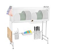 HUOLE 3 Livelli Scolapiatti da Appoggio,Colapiatti da Appoggio per Lavello, Regolabili Scolapiatti da Appoggio Sopra,Grande Scolapiatti con Supporto per Utensili,75 * 30 * 78 cm-bianco