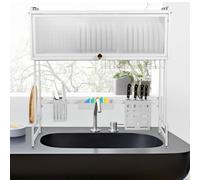 HUOLE 3 Livelli Scolapiatti da Appoggio,Colapiatti da Appoggio per Lavello, Regolabili Scolapiatti da Appoggio Sopra,Grande Scolapiatti con Supporto per Utensili,75 * 30 * 78 cm-bianco