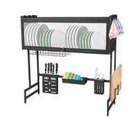 HUOLE 3 Livelli Scolapiatti da Appoggio,Colapiatti da Appoggio per Lavello, Regolabili Scolapiatti da Appoggio Sopra,Grande Scolapiatti con Supporto per Utensili,75 * 30 * 78 cm-nero