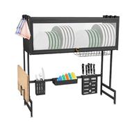 HUOLE 3 Livelli Scolapiatti da Appoggio,Piatto in Acciaio Inossidabile Portaposate Scolapiatti Montaggio a Parete Stendino Organizzatore con Ganci-65 * 30 * 78 cm-nero