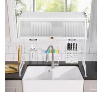 HUOLE 3 Livelli Scolapiatti da Appoggio,Piatto in Acciaio Inossidabile Portaposate Scolapiatti Montaggio a Parete Stendino Organizzatore con Ganci-65 * 30 * 78 cm-bianco