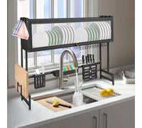 HUOLE 3 Livelli Scolapiatti da Appoggio,Piatto in Acciaio Inossidabile Portaposate Scolapiatti Montaggio a Parete Stendino Organizzatore con Ganci-65 * 30 * 78 cm-nero