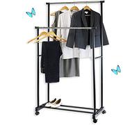 HUOLE Appendiabiti Alta Portata per Negozi, Stand Appendiabiti con Ruote Stabile e caricabile - Porta Abiti con Ruote Estensibile - Portabiti con rotelle, Appendi Abiti rotelle (doppia asta)