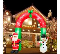 HUOLE Arco Gonfiabile Gigante Natalizio Altezza 240 cm con Babbo Natale e Pupazzo di Neve con Kit Fissaggio per Esterno Illuminazione LED Protezione IP44 Decorazione Natalizia