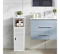 HUOLE - Armadietto da bagno, piccolo mobile di stoccaggio per toilette, armadietto per spazzole WC, mobile da bagno autoportante in legno, 25 x 22 x 80 cm - Bianco