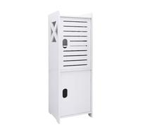 HUOLE - Armadietto per bagno, piccolo mobile di stoccaggio per toilette, armadio per toilette con porta spazzolino WC, mobile da bagno autoportante in legno, 24 x 22 x 75 cm - Bianco