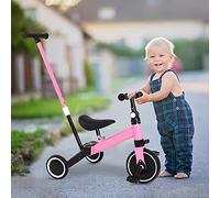 HUOLE bicicletta per bambini con frizione,Triciclo 3 in 1 con manico scorrevole per bambini da 1 a 3 anni, ruota pieghevole, ruote più grandi, pedali rimovibili, 3 in 1 (rosa)