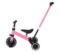 HUOLE bicicletta per bambini con frizione,Triciclo 3 in 1 con manico scorrevole per bambini da 1 a 3 anni, ruota pieghevole, ruote più grandi, pedali rimovibili, 3 in 1 (rosa)