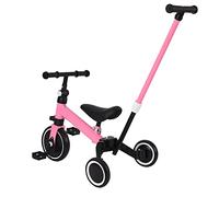 HUOLE bicicletta per bambini con frizione,Triciclo 3 in 1 con manico scorrevole per bambini da 1 a 3 anni, ruota pieghevole, ruote più grandi, pedali rimovibili, 3 in 1 (rosa)
