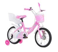 HUOLE Bicicletta per bambini da 5 a 8 anni, con ruote stabilizzatrici da bambino, altezza regolabile, sedili posteriori, specchi, cestino, 16 pollici, rosa