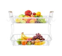 HUOLE Cesto per frutta con 2 grucce per banane, porta frutta per cipolle, snack e verdure, per bancone da cucina, cestino in rete metallica, 37 x 22 x 33 cm, bianco