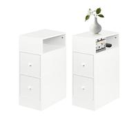 HUOLE Comodino stretto - Set di 2 con 2 cassetti, tavolino da pranzo, mobile da notte, cassettiera da notte adatta a tutti i letti e camere da letto, 25 x 30 x 66 cm (2 pezzi) bianco caldo